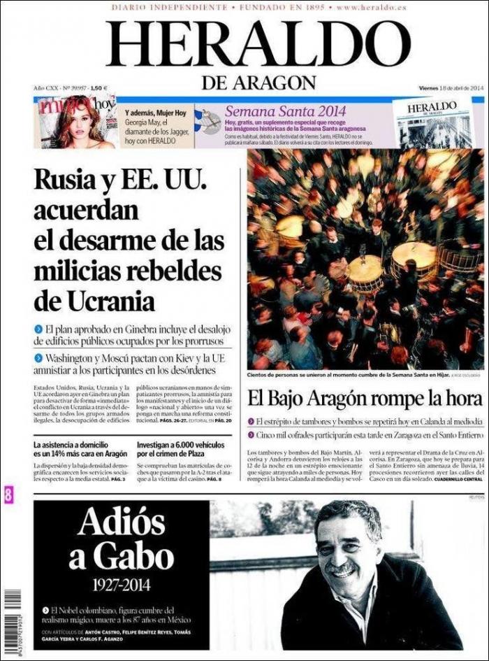 La muerte de García Márquez en las portadas de la prensa mundial