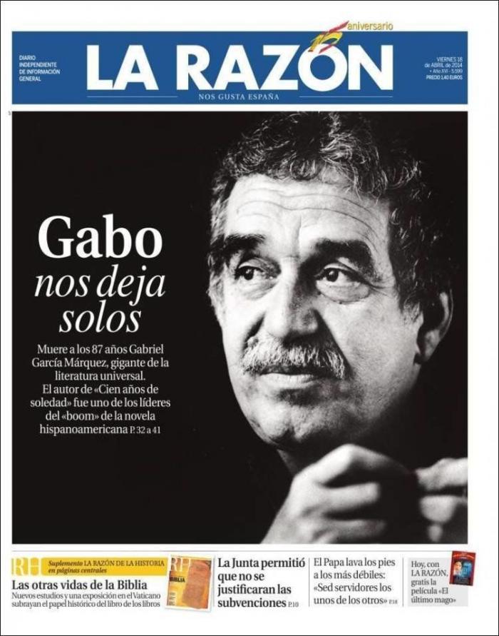 La muerte de García Márquez en las portadas de la prensa mundial