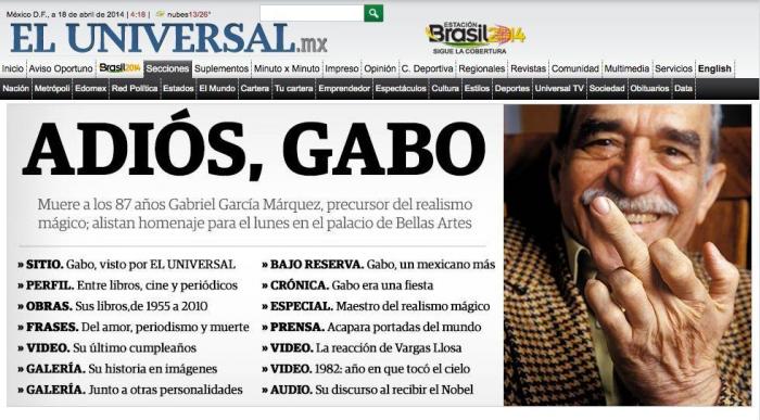 La muerte de García Márquez en las portadas de la prensa mundial