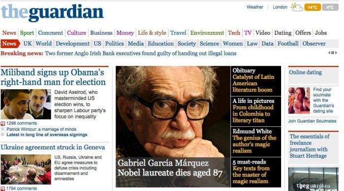 La muerte de García Márquez en las portadas de la prensa mundial
