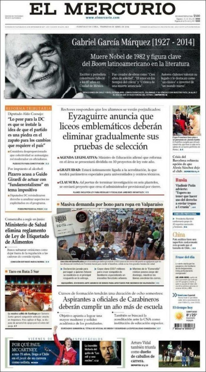La muerte de García Márquez en las portadas de la prensa mundial