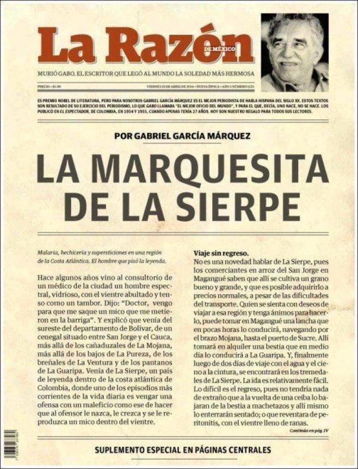 La muerte de García Márquez en las portadas de la prensa mundial
