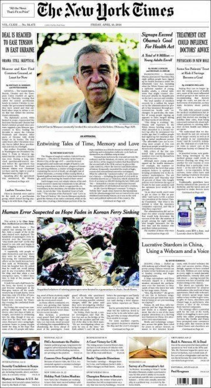 La muerte de García Márquez en las portadas de la prensa mundial