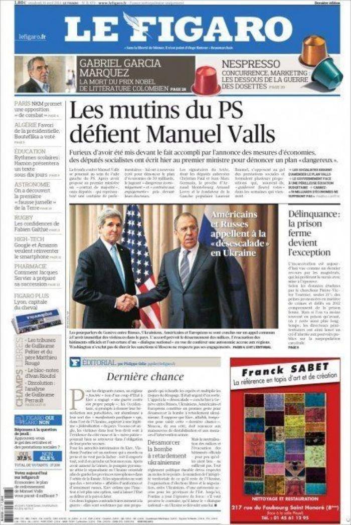 La muerte de García Márquez en las portadas de la prensa mundial