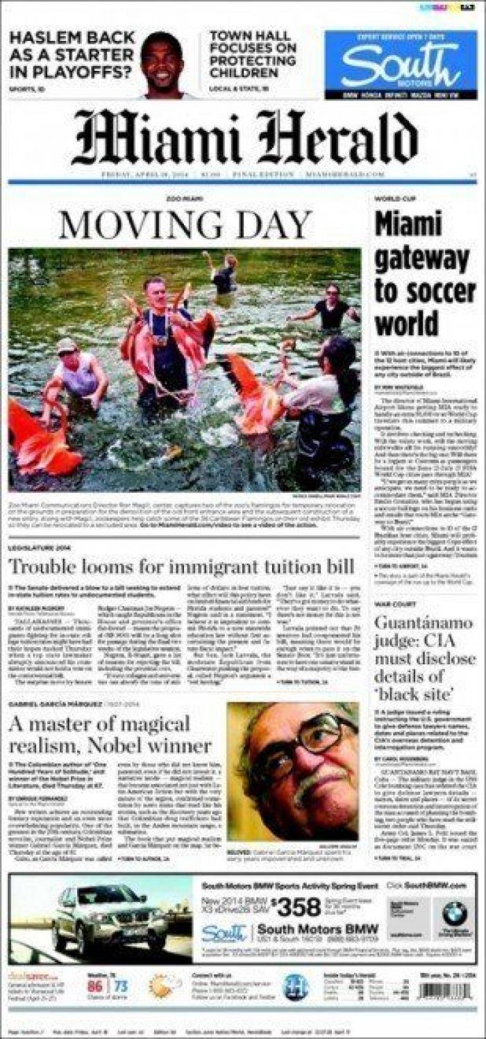 La muerte de García Márquez en las portadas de la prensa mundial