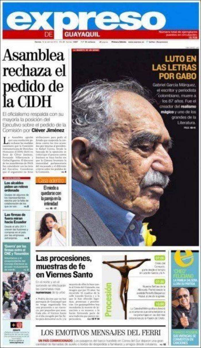 La muerte de García Márquez en las portadas de la prensa mundial