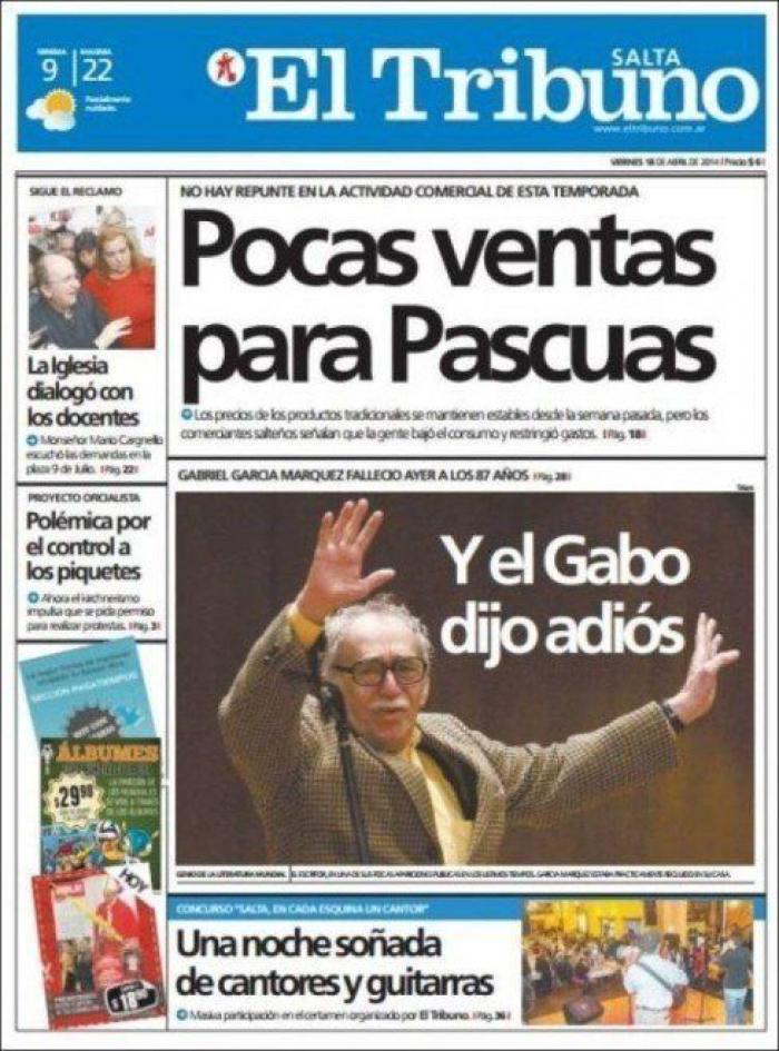 La muerte de García Márquez en las portadas de la prensa mundial