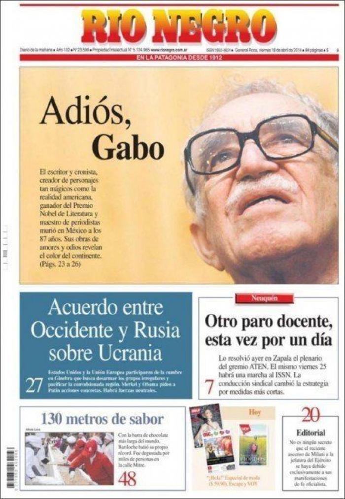 La muerte de García Márquez en las portadas de la prensa mundial