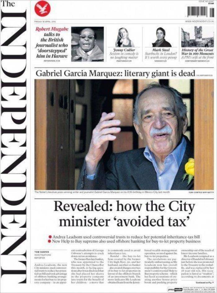 La muerte de García Márquez en las portadas de la prensa mundial