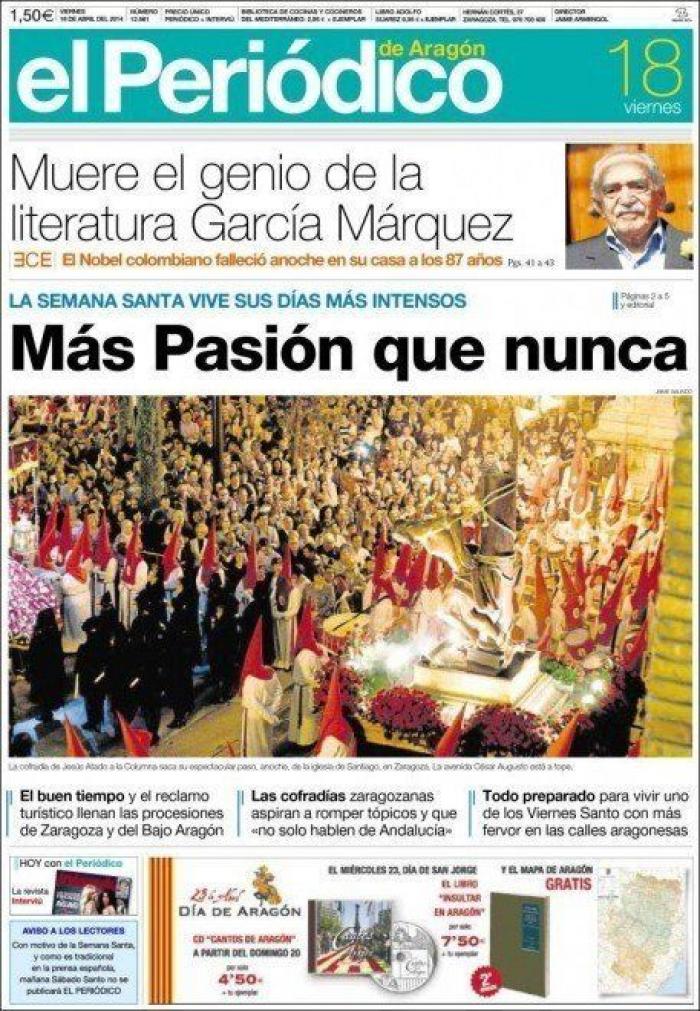 La muerte de García Márquez en las portadas de la prensa mundial