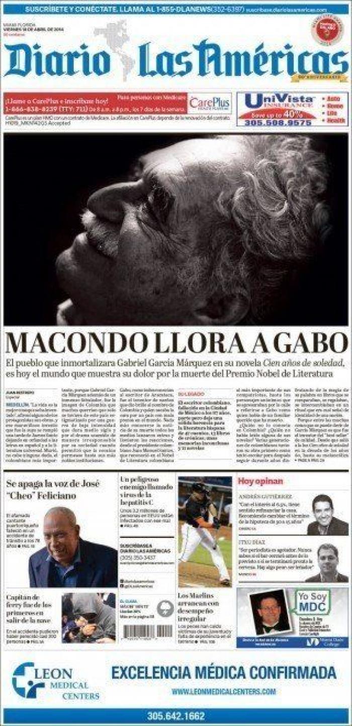 La muerte de García Márquez en las portadas de la prensa mundial