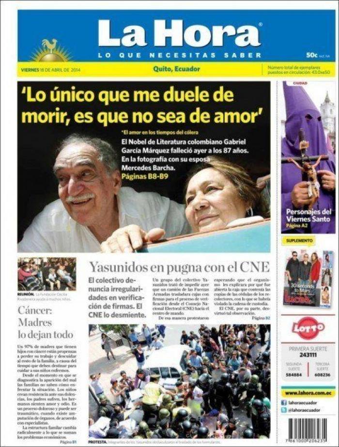 La muerte de García Márquez en las portadas de la prensa mundial