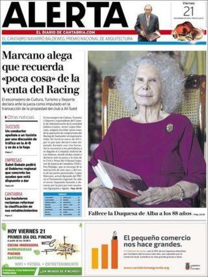 Portadas muerte duquesa de Alba: así la despiden los medios
