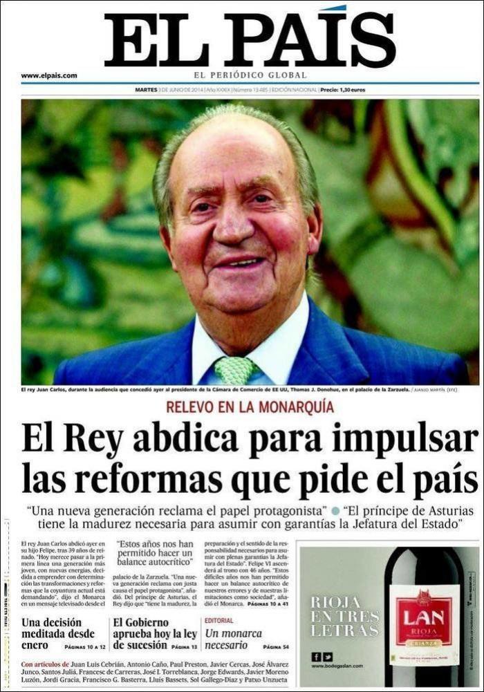 La abdicación del rey en las portadas de los periódicos (FOTOS)