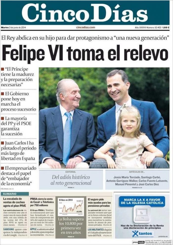 La abdicación del rey en las portadas de los periódicos (FOTOS)