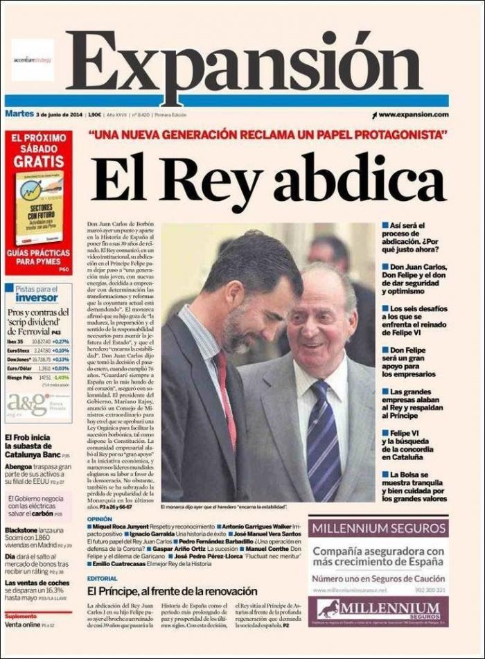 La abdicación del rey en las portadas de los periódicos (FOTOS)