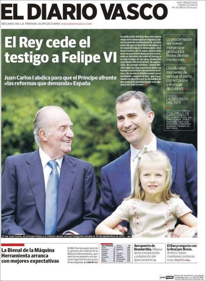 La abdicación del rey en las portadas de los periódicos (FOTOS)
