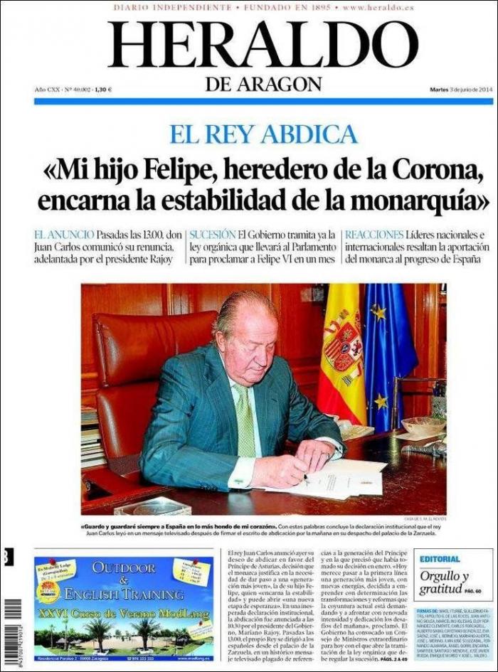 La abdicación del rey en las portadas de los periódicos (FOTOS)