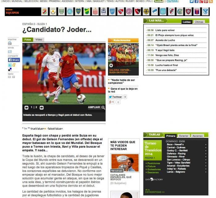 ¿Te acuerdas? Esto se dijo de La Roja en 2010 tras la derrota contra Suiza