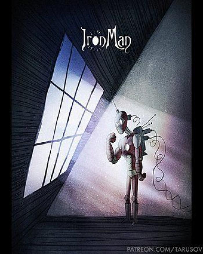 Este artista redibuja los superhéroes clásicos como creaciones de Tim Burton