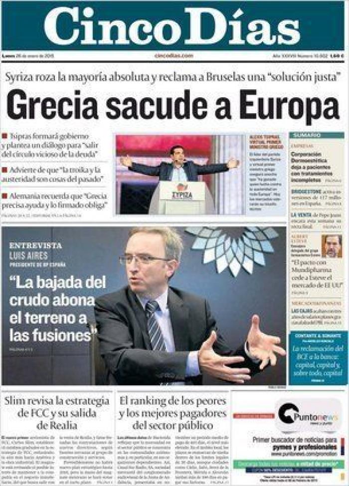 "DesGrecia" y otras portadas sobre la victoria de Syriza en Grecia