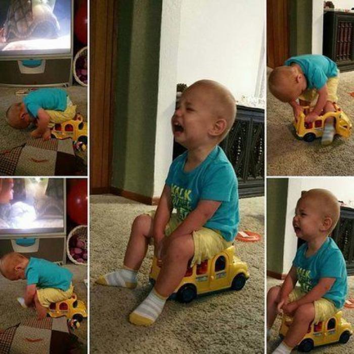 El genial truco de este padre para enseñar a andar a su bebé con un aro