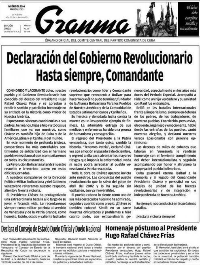Muerte de Chávez en la prensa internacional: portadas y obituarios (FOTOS)