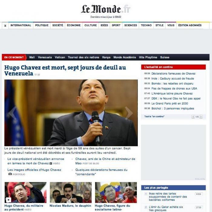 Muerte de Chávez en la prensa internacional: portadas y obituarios (FOTOS)