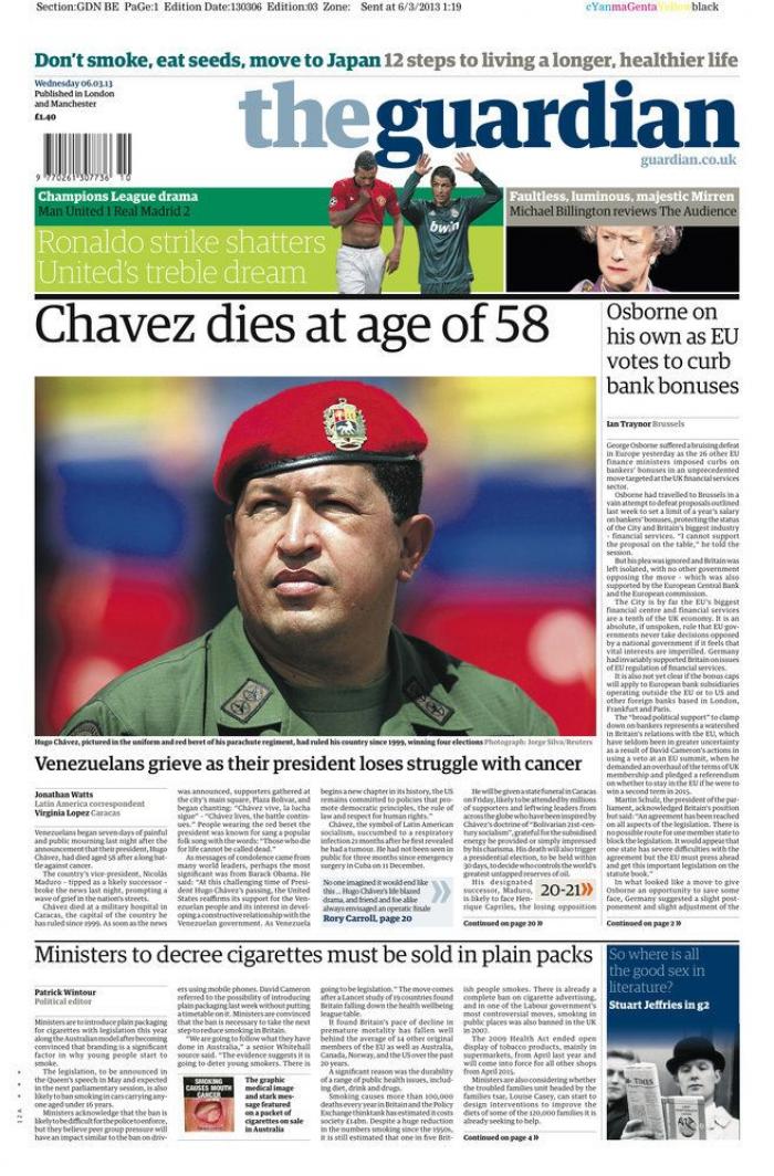 Muerte de Chávez en la prensa internacional: portadas y obituarios (FOTOS)