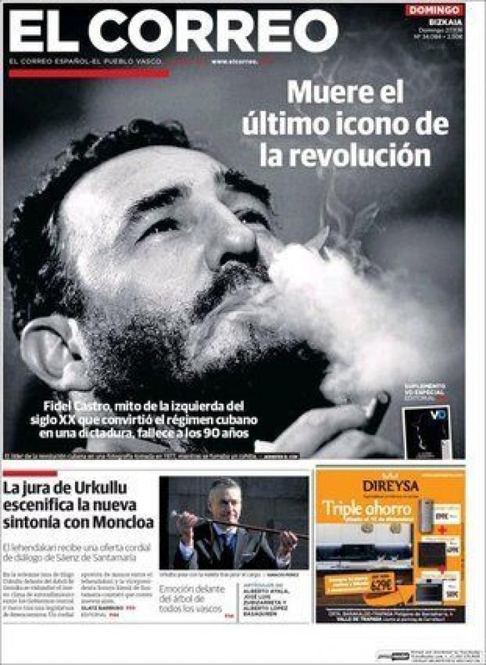 La muerte de Fidel, en los periódicos