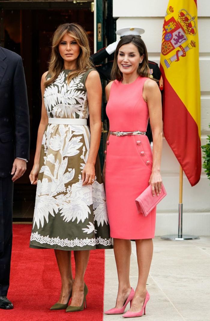 La reina Letizia, con un vestido idéntico a uno de Melania para el encuentro con los Trump