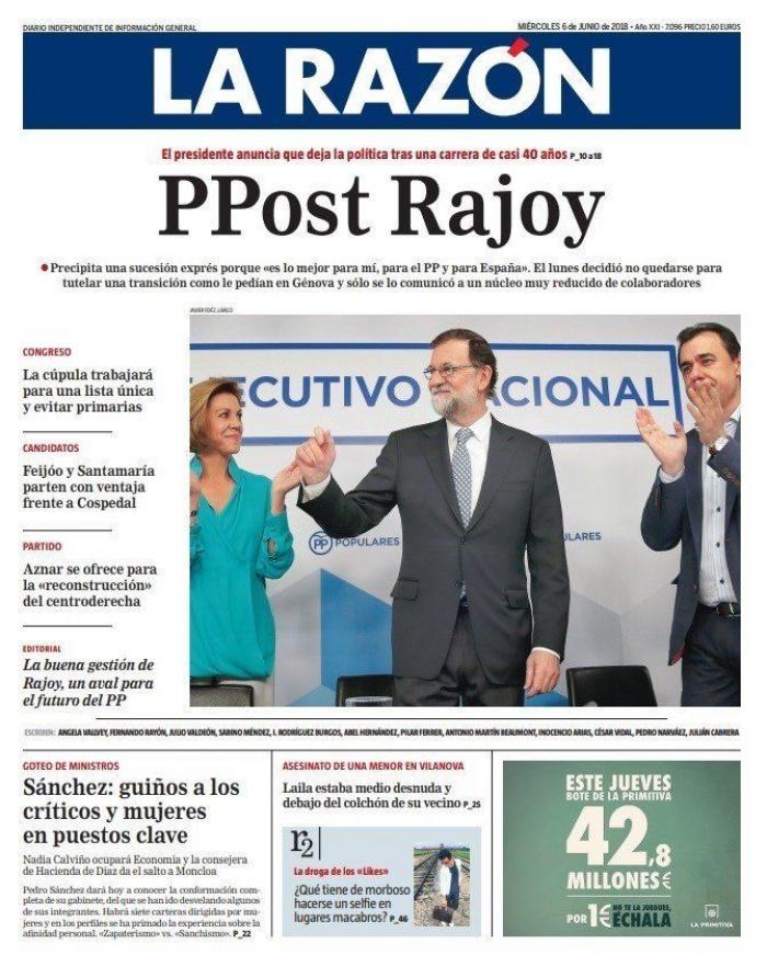 El vacío que deja Rajoy en el PP protagoniza las portadas de este miércoles
