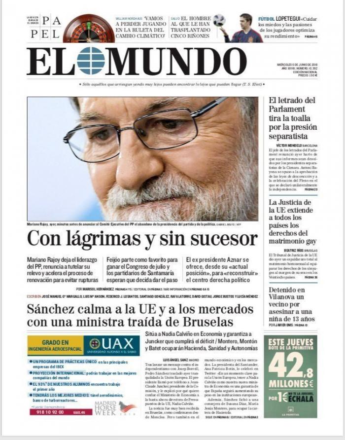 El vacío que deja Rajoy en el PP protagoniza las portadas de este miércoles