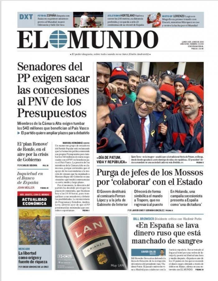 El cabreo del PP con el PNV domina las portadas del lunes 4 de junio
