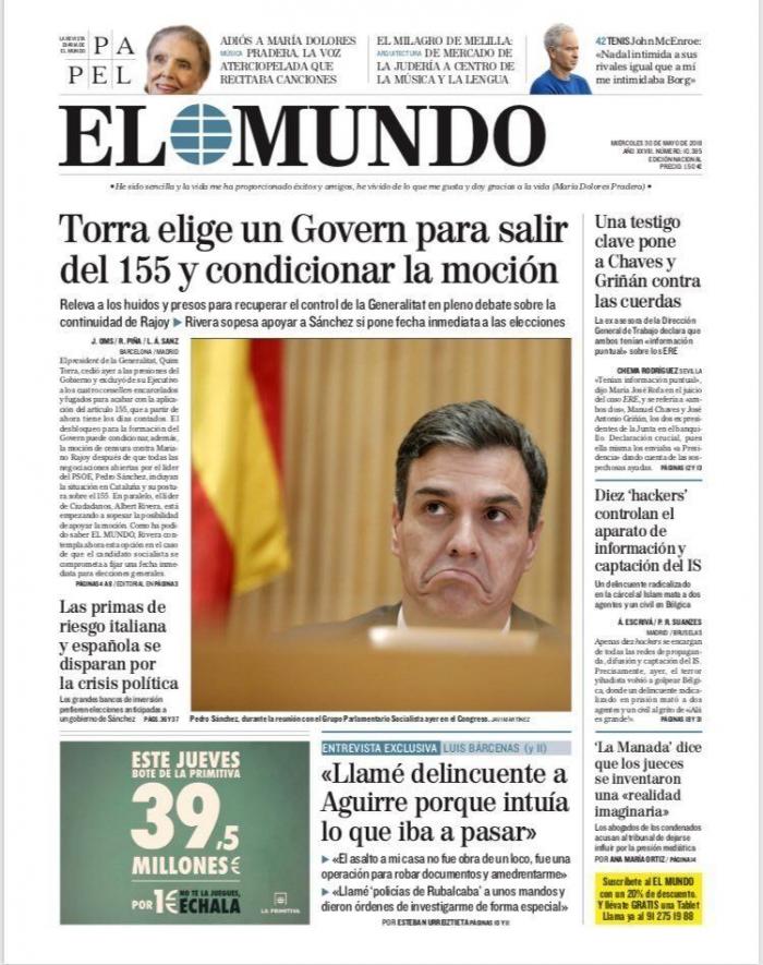 Estas son las portadas del miércoles 30 de mayo