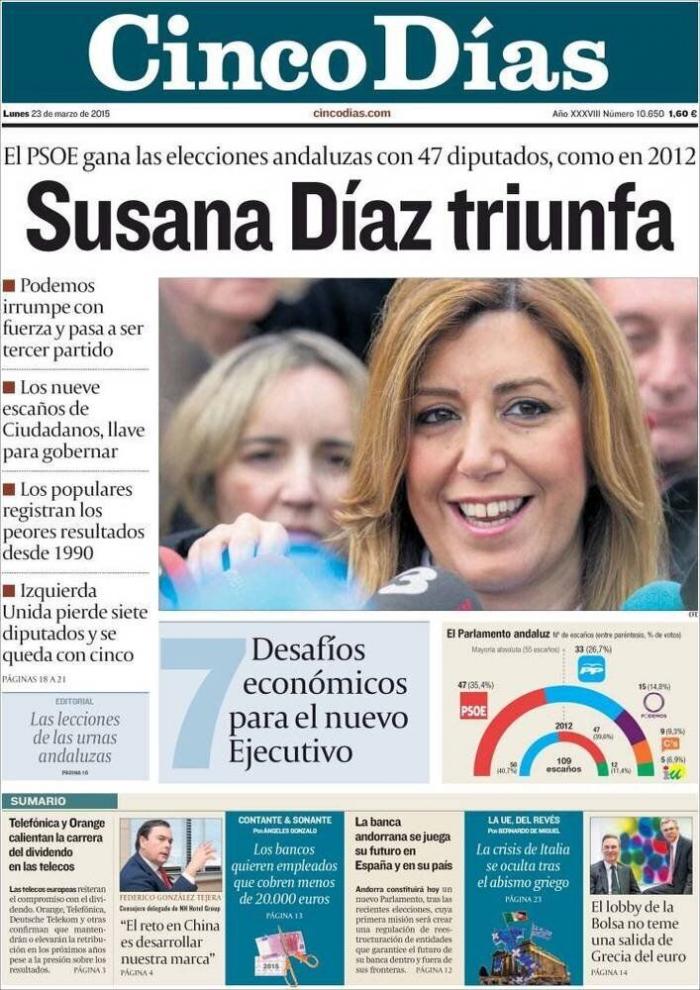 Las portadas de la victoria del PSOE en Andalucía