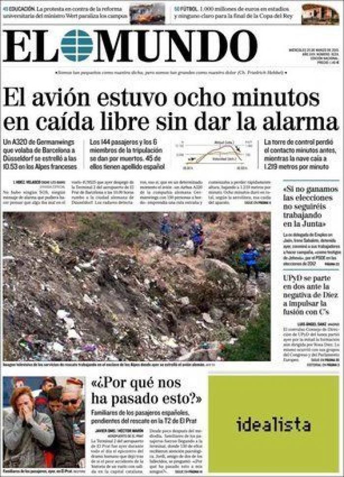 Accidente de Germanwings: las portadas sobre la catástrofe aérea (FOTOS)