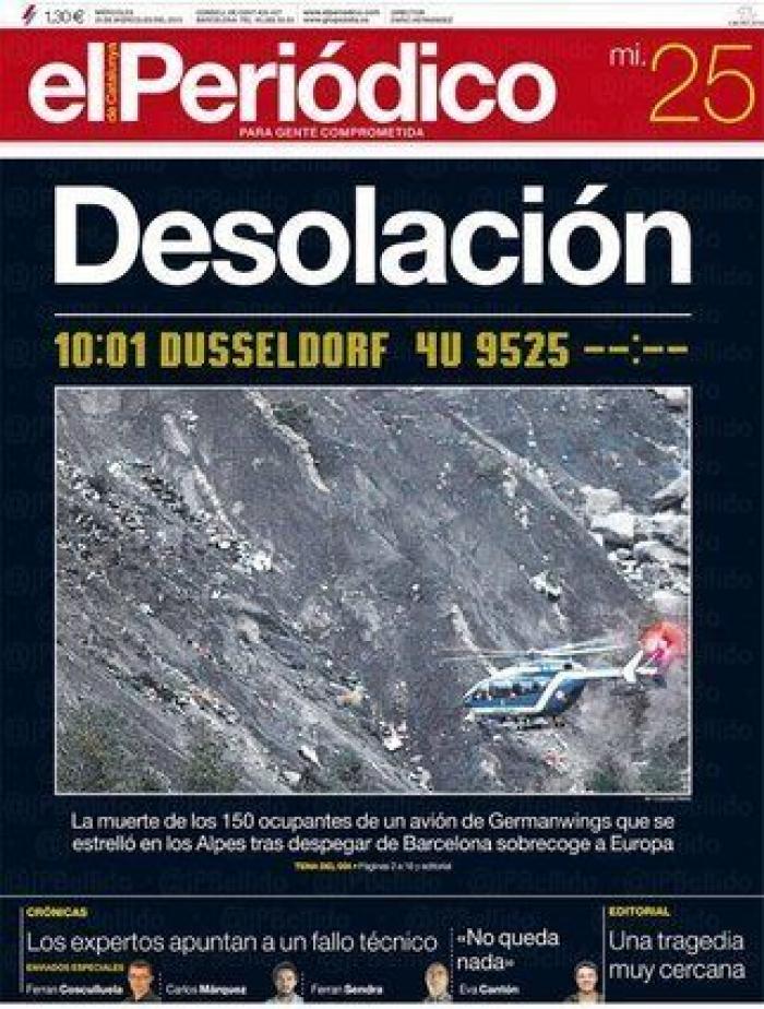 Accidente de Germanwings: las portadas sobre la catástrofe aérea (FOTOS)