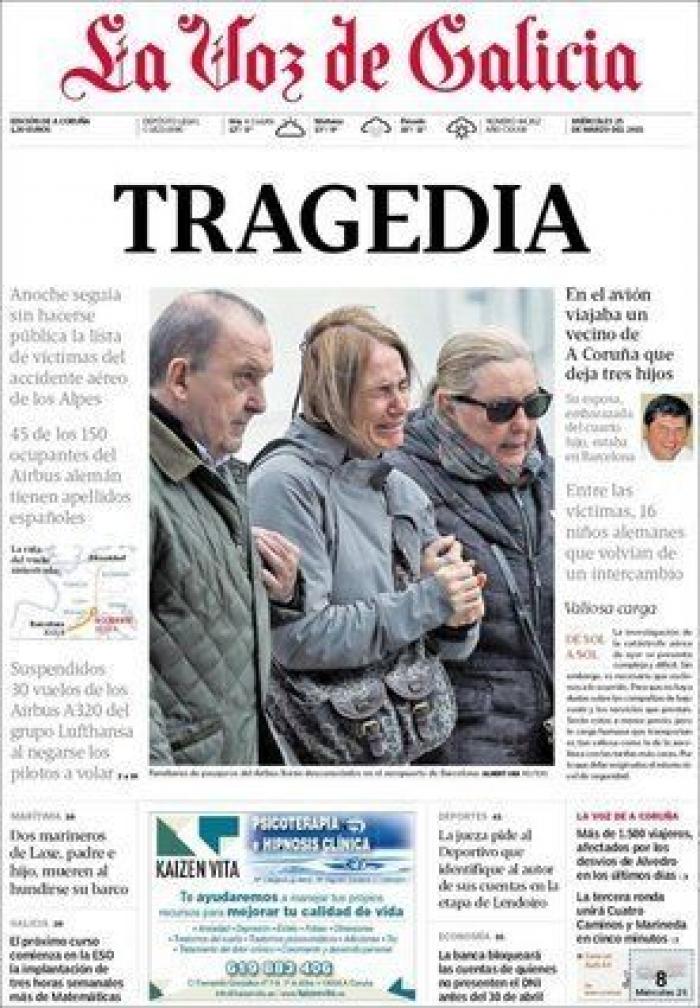 Accidente de Germanwings: las portadas sobre la catástrofe aérea (FOTOS)