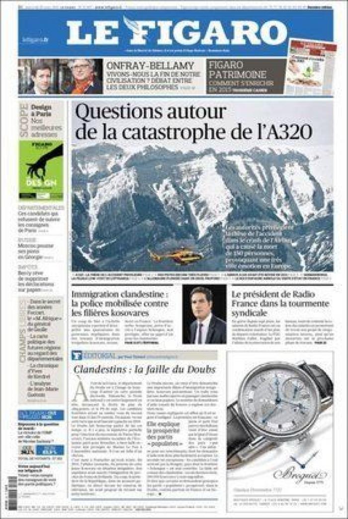 Accidente de Germanwings: las portadas sobre la catástrofe aérea (FOTOS)