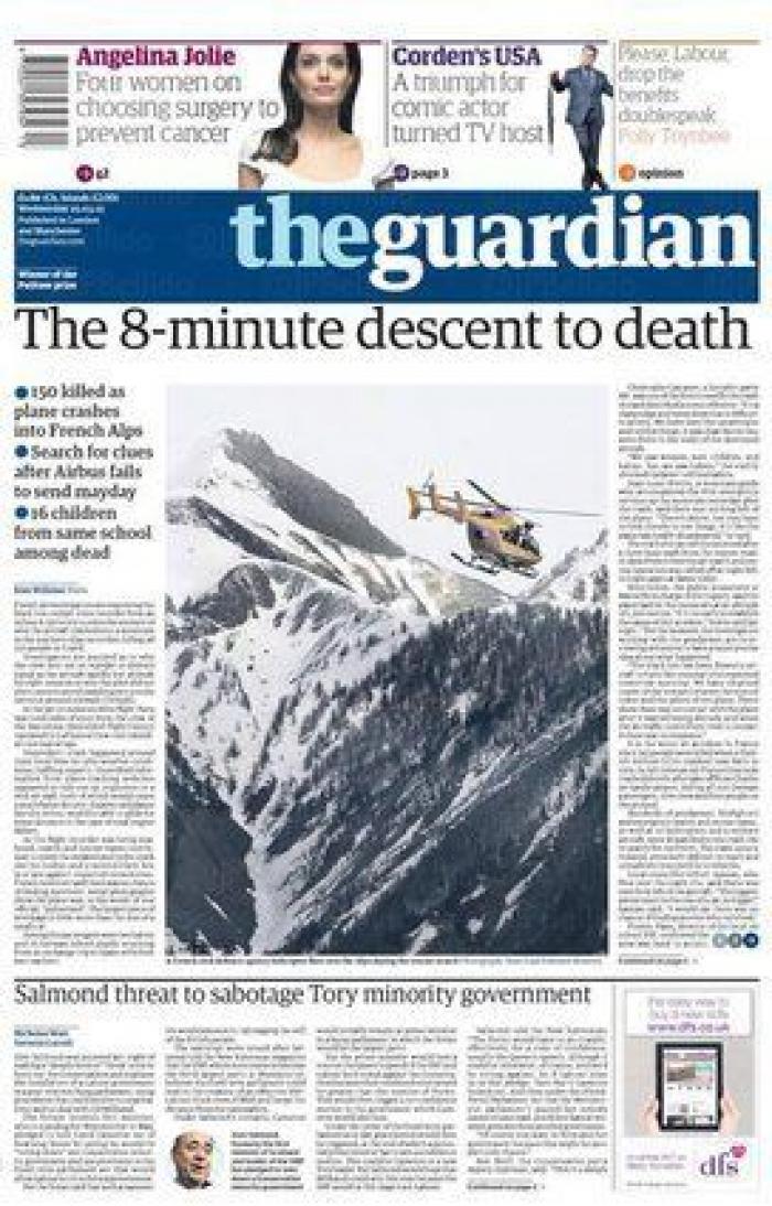 Accidente de Germanwings: las portadas sobre la catástrofe aérea (FOTOS)