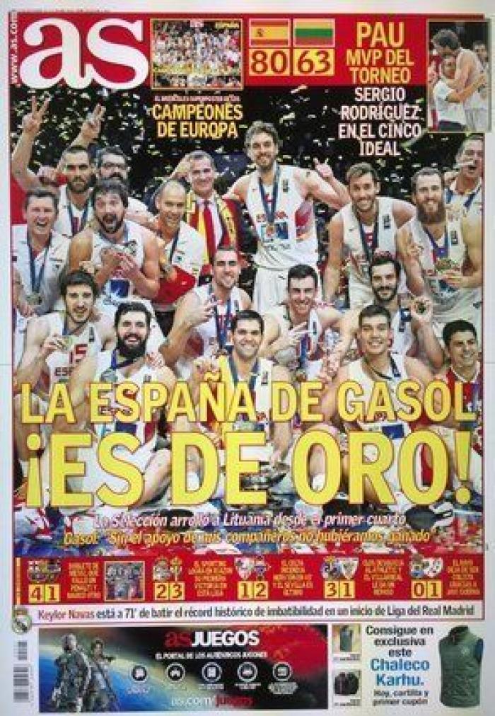 Eurobasket 2015: Las portadas del oro de España