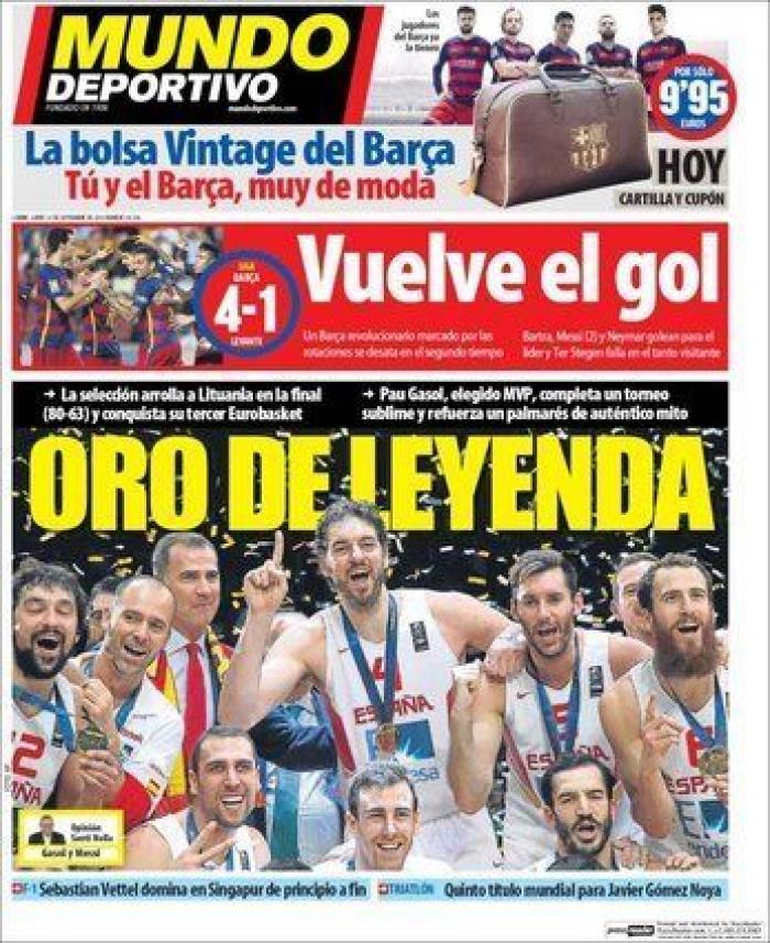 Eurobasket 2015: Las portadas del oro de España