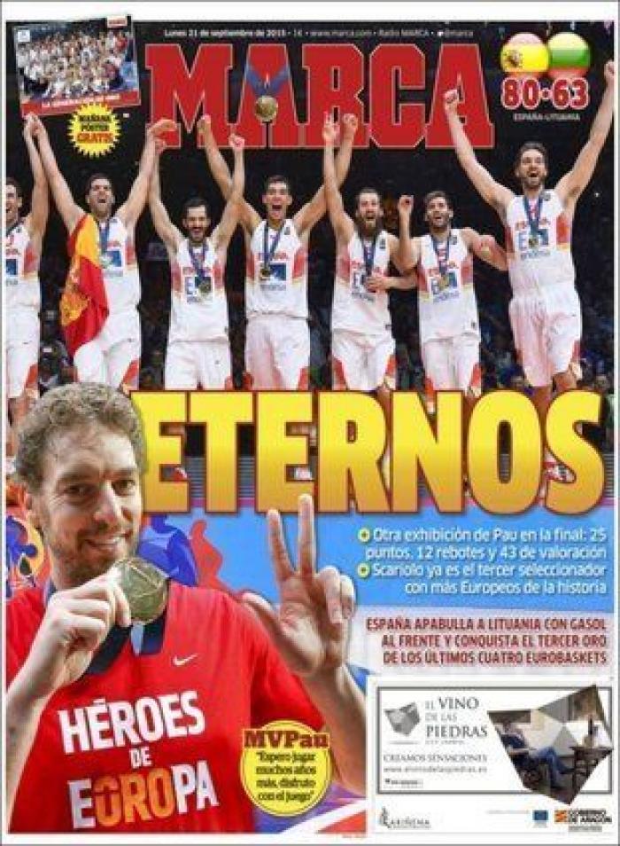 Eurobasket 2015: Las portadas del oro de España