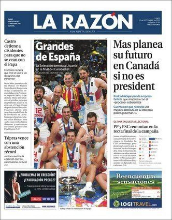Eurobasket 2015: Las portadas del oro de España