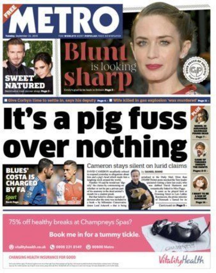 La prensa británica se mofa de Cameron y su 'Piggate'