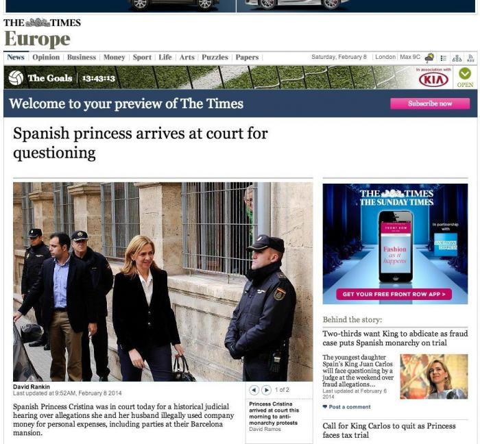 Los medios extranjeros, sobre la infanta: "El daño significativo a la corona está hecho"
