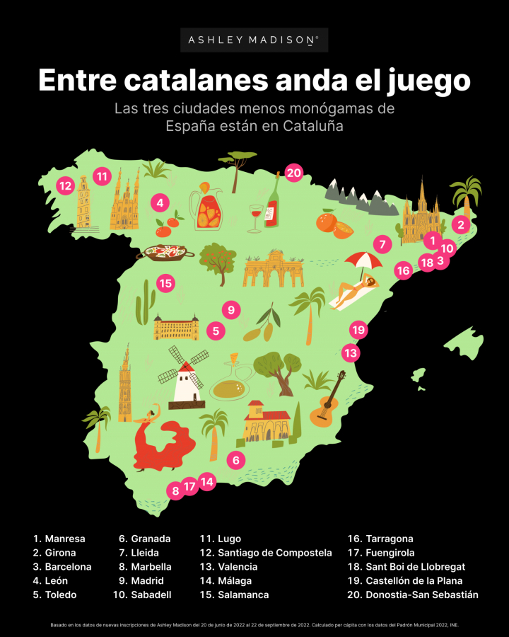 El mapa de la infidelidad en España.