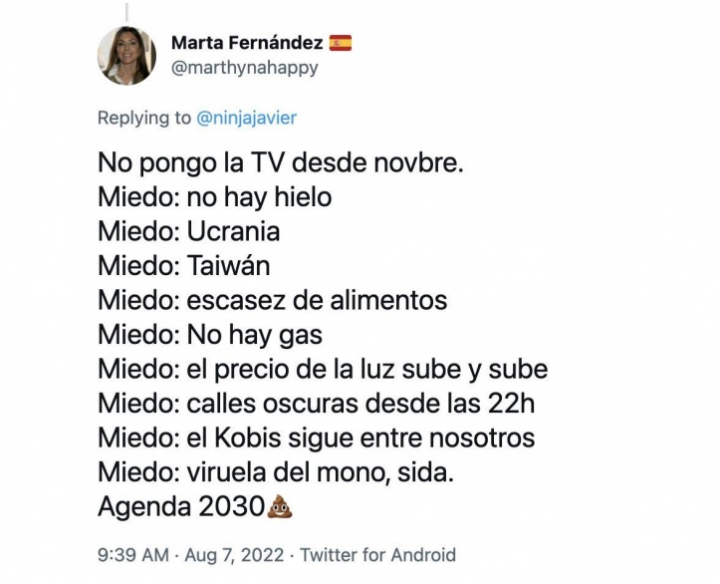 Uno de los tuits de Marta Fernández