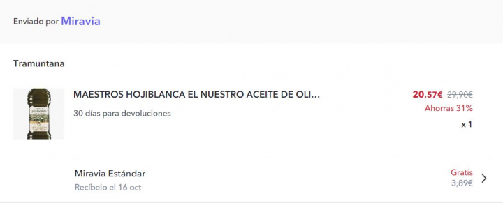 Imagen de la oferta de aceite de oliva virgen extra en Miravia